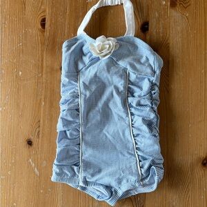 Janie & Jack Blue and White Striped Baby Halter Bathing Suit